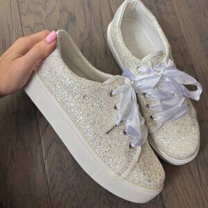 Heirloom Glitter Sparkle Bride Sneakers with Ribbon Lacing